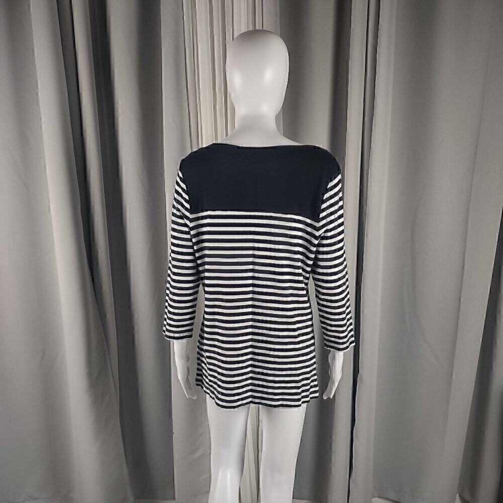 Kim Rogers Black, White Stripe Soft 100% Cotton 3/4 Sleeve Top Blouse Size PXL - Picture 3 of 12